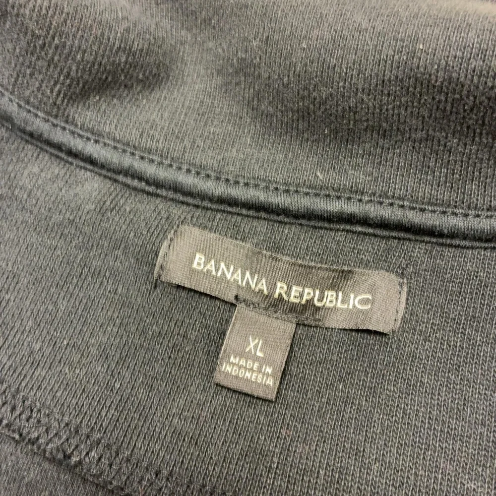 Banana Republic Sweatshirt Mens XL Black Fleece 1/4 Zip Mock Neck Pullover Logo